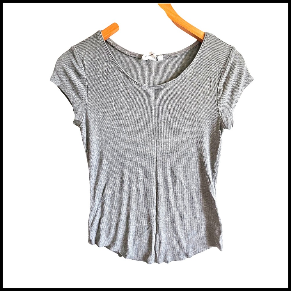 Cable & Gauge Ribbed T-Shirt Gray Short Sleeve Casual Top Size M